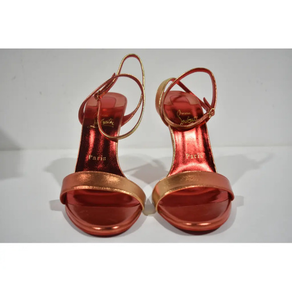 Christian Louboutin Loubigirl 100 Fiamma Red Ankle Strap Sandal Heel Pump 38.5 - Picture 5 of 12